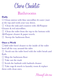 Mommy Kudos Chore Checklist for kids- Bathrooms {click this link to ...